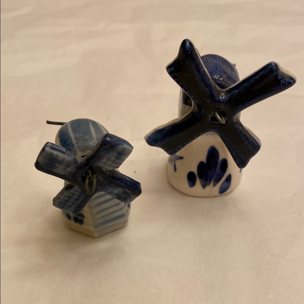 2-Blue & White Tiny Windmills. Bought at auction years ago. Delft   No damage.